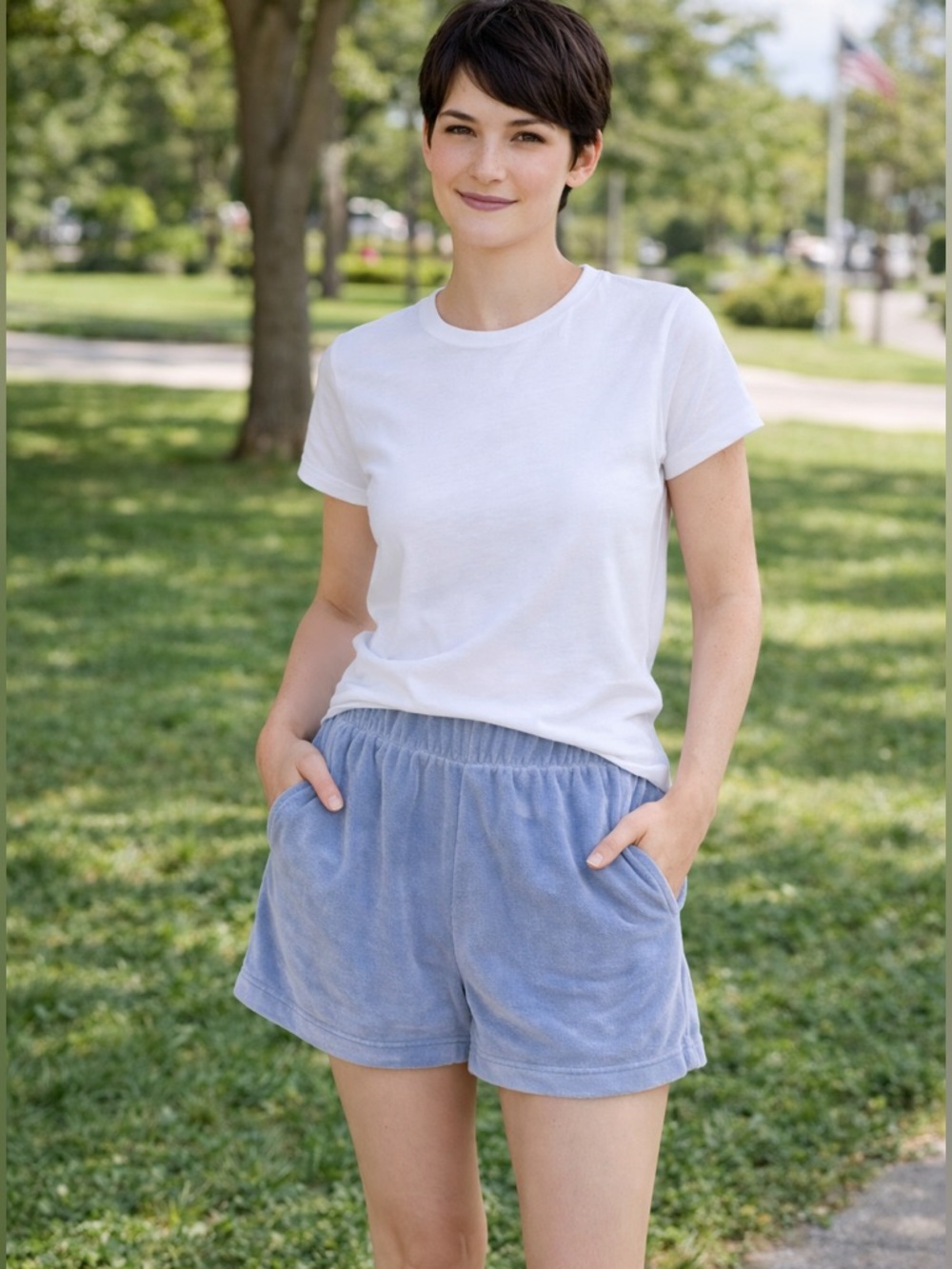 Aerie Velour Lounge Shorts Blue Small Elastic Waist Pockets - Picture 2 of 12